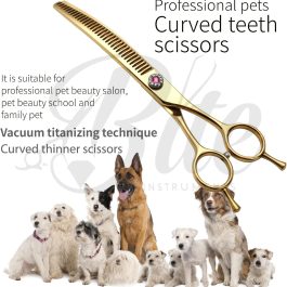 Professional Dog Grooming Scissors Pet Curved Chunker Shears 7.0”Sharp Blades 440C Steel Thinning Scissors