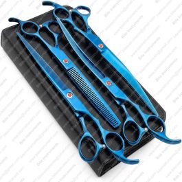 Dog Grooming Scissors Set 8 Inch 4 Pieces Straight & Curved Thinning Scissors Stainless Steel