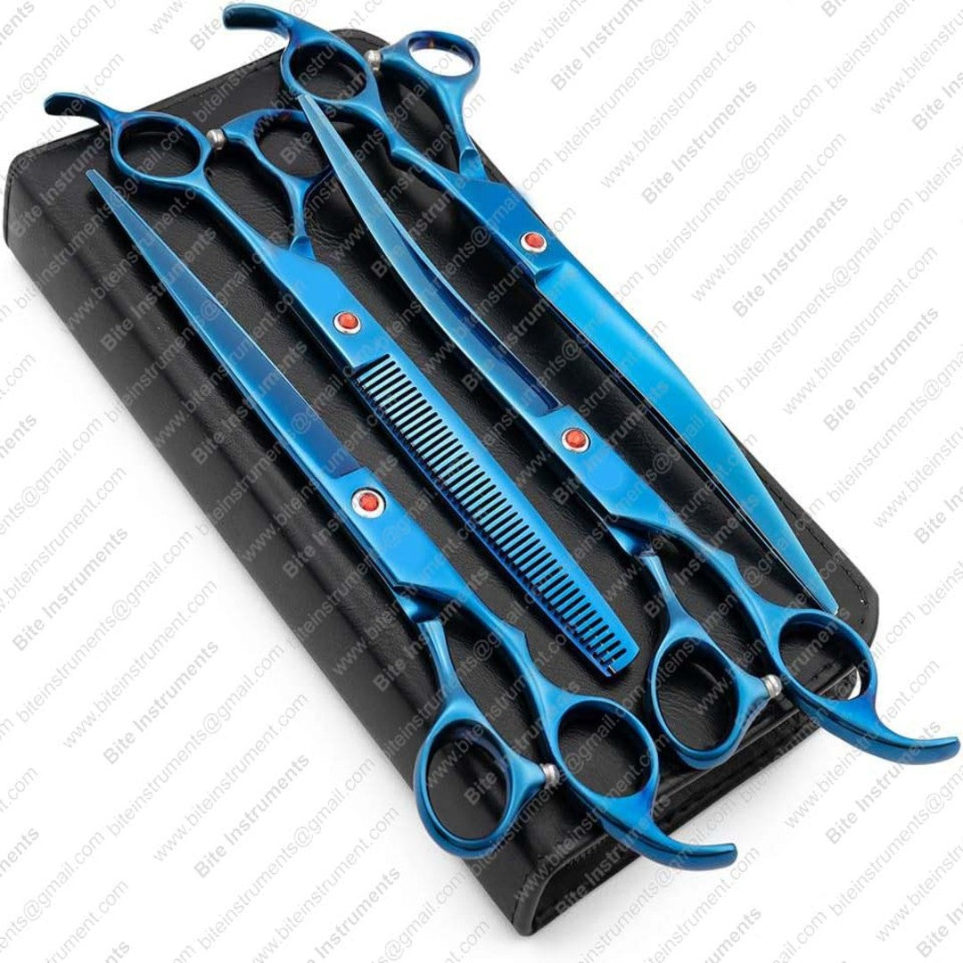 Dog Grooming Scissors Set 8 Inch 4 Pieces Straight & Curved Thinning Scissors Stainless Steel