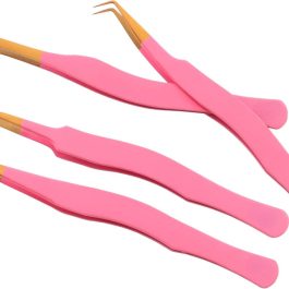 Bite Instruments Pink & Gold 4-Piece Eyelash Tweezer Set | Precision Tools for Volume & Classic Lashes